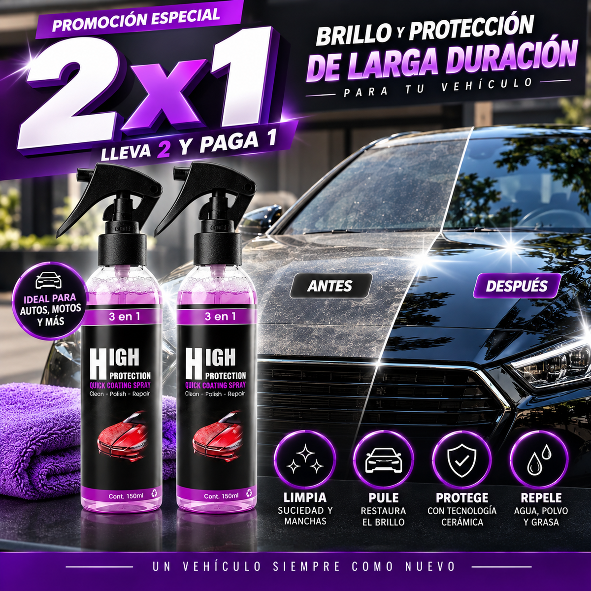 Oferta 2x1 Spray 3 En 1 Protección y Brillo 150 ml