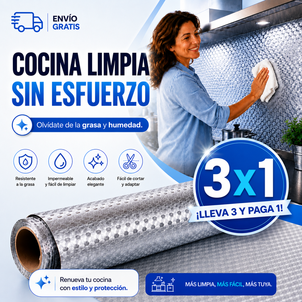 Papel Autoadhesivo Aluminio para Cocina 200x60 cm