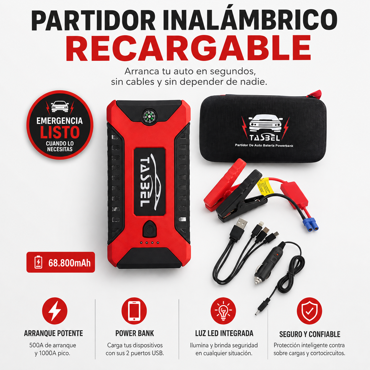 Partidor Auto Power Bank rojo 68.800mAh