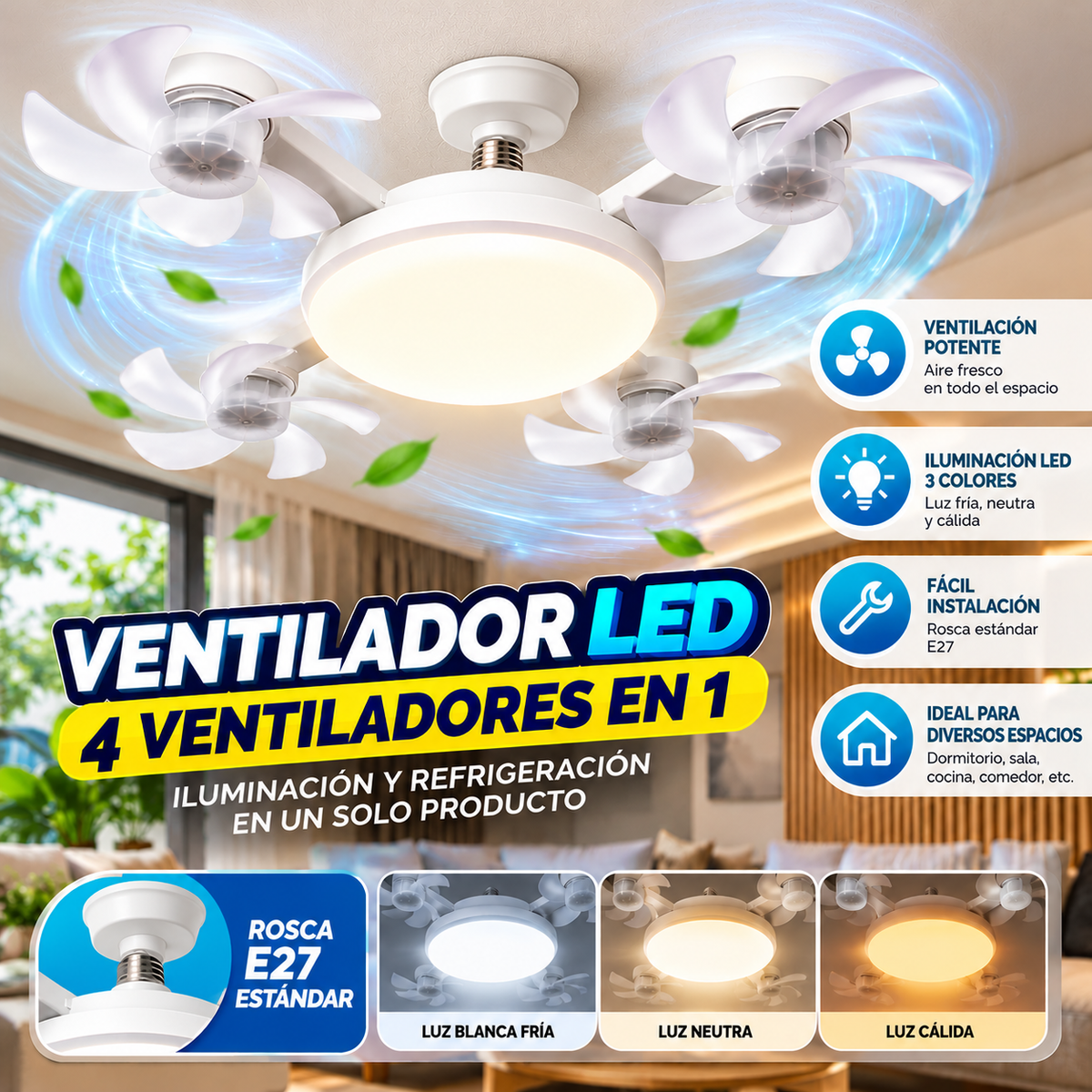 Ventilador con 4 Aspas Inteligente