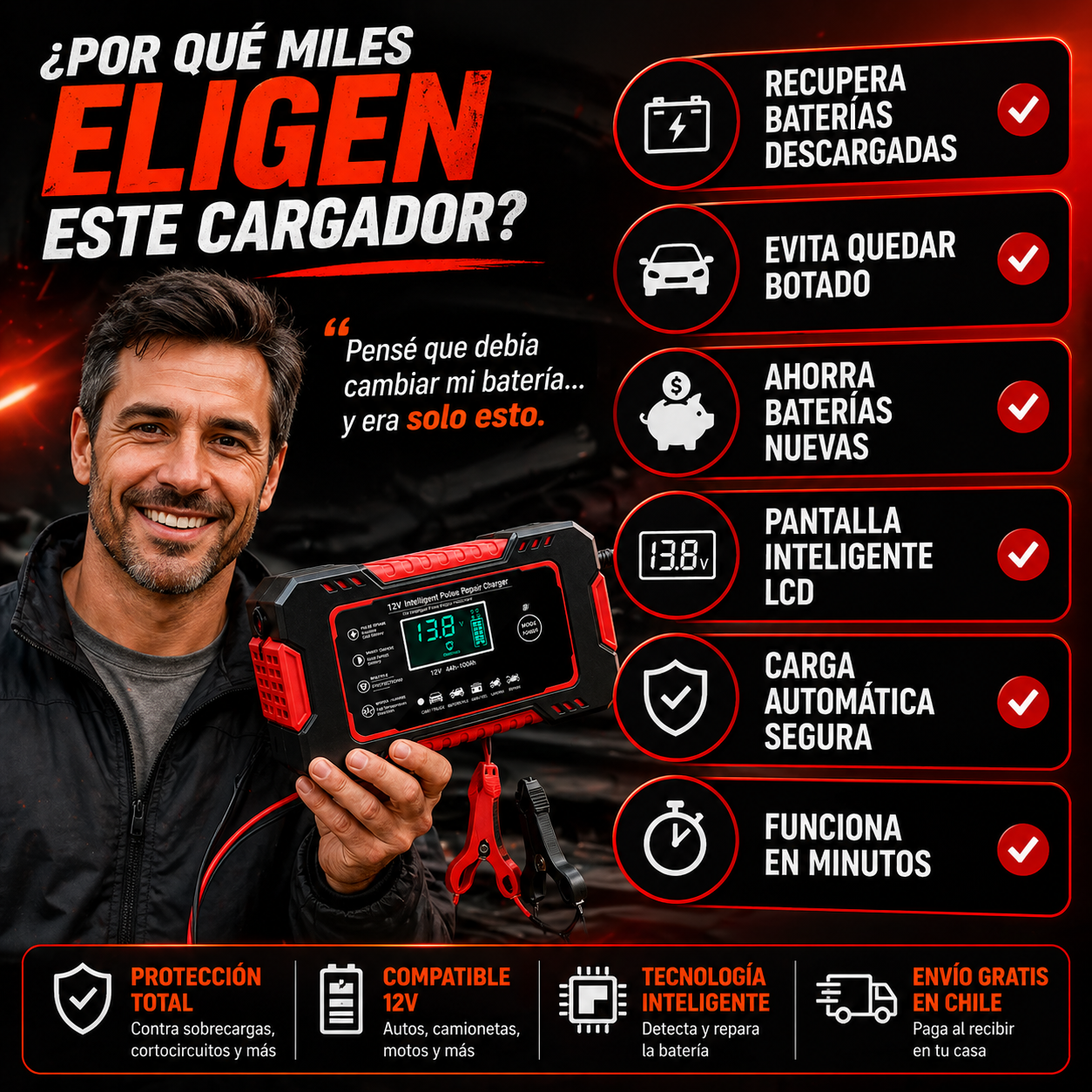 Cargador y Reparador de Baterías Auto