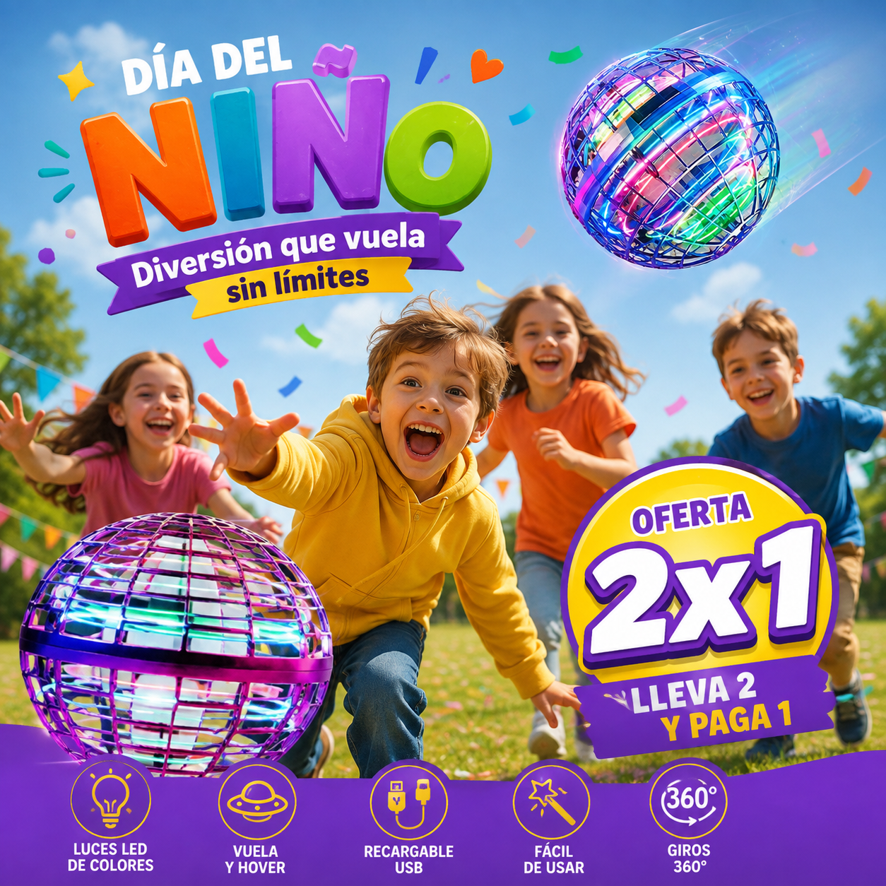Spinner Bola Voladora LED Carga USB