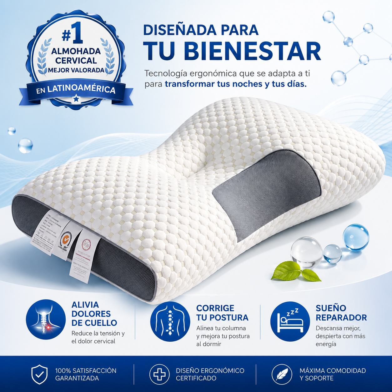ErgonomicPlus™ Almohada ortopédica 3D con alineación cervical 2 por 1