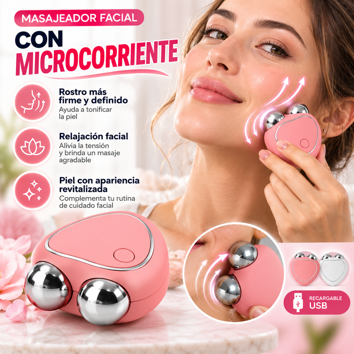 Masajeador facial con microcorriente