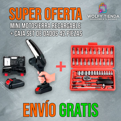 PACK: Mini Motosierra Recargable + Set herramientas 42 piezas - ¡OFERTA LIMITADA!